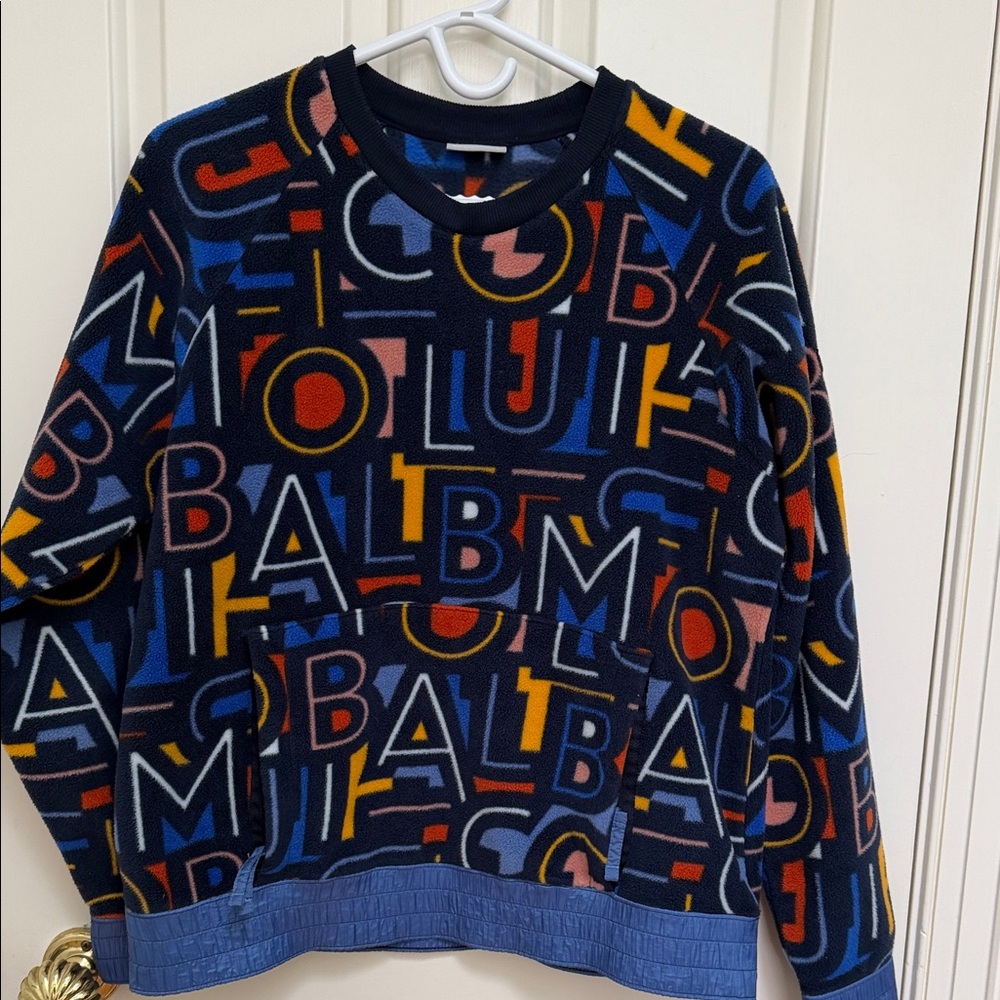 Columbia Sz L Logo Graffiti sweatshirt w front zip pockets polar fleece navy gld